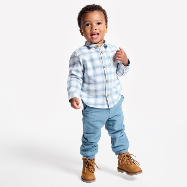 قميص مربعات دافئ، أزرق، ولادي رُضع